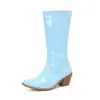 Botas de caballero botas nuevas 32 botas de tacón alto grueso alto 48 botas martin botas de mujer charol puntiagudas comercio exterior 2024 negro