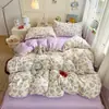 Estilo ins conjunto de capa de edredom macia e amigável à pele conjunto de quatro peças capa de edredom lavável à máquina conjunto individual de três peças roupa de cama para dormitório estudantil 4