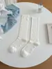 Meias Brancas de Renda Estilo Japonês para Mulheres, Meias 3/4 Estilo Ins, Finas de Seda para Primavera e Verão, Estilo JK, Cor Sólida, Cano Longo, Meias Largas
