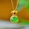 Pingente Cravejado de Calcedônia Verde Gelo Alto Estilo Casal Ágata Dourada Antiga Pingente Cravejado com Diamante Jade Buda Maitreya Venda Quente Transmissão ao Vivo