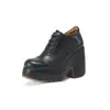 Zapatos de Cuero Gruesos Estilo Británico para Mujer, Modelo 2026, Plataforma Impermeable, Tacón Súper Alto de 10 cm, Zapatos de Salón Huecos Transpirables con Corte Profundo