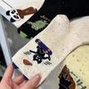 Calcetines Lindos de Primavera y Verano a la Mitad de la Pantorrilla Calcetines de Perro para Mujer Estilo Japonés Ins de Aspecto Caro Patrón Vertical de Dibujos Animados Calcetines de Longitud Media