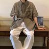 Camisa de Trabajo de Manga Corta Verde Militar para Hombre Sensación de Alta Gama Yuppies Atractivo Versión Coreana Marca de Tendencia Estilo Japonés Diseño Holgado Sentido del Diseño Camisa Estilo Americano