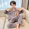 Pijama para Niños Primavera y Otoño Manga Larga Pantalón Largo Estampado de Dibujos Animados Adolescente Estilo Primavera y Otoño Ropa de Casa para Niñas Set para Niño Grande
