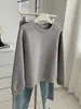 Suéter Exterior Gris Sencillo Estilo Coreano Cuello Redondo para Mujer Otoño Corte Holgado Mangas Raglán Silueta Top de Algodón Air