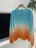 Suéter de lã fleece transfronteiriço para mulheres, suéter de puxar, novo design de gola redonda em cor gradiente de outono e inverno, suéter de tricô para mulheres