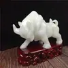 Ornamentos de gado de mármore branco jade branco jade natural, decoração de mesa para casa e escritório, presentes artesanais