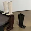 Botines blancos adelgazantes 2026 nuevo modelo punta fina tubo alto botas de montar tacón de cuña botas largas para mujer por encima de la rodilla