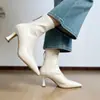 Combina bem com um casaco~Botas femininas curtas elásticas de bico fino francês, botas de salto alto fino, botas de cano curto elegantes