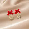 Brincos de Botão Moda Preto Vermelho Laço Floco de Neve Luxo Leve Elegante Nicho Simples Celebridade da Internet Design Avançado