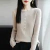 26 Suéter Básico de Moda de Punto Fino de Cuello Redondo para Otoño e Invierno, Tejido de Lana Pura Amigable con la Piel, Top Cálido para Mujer