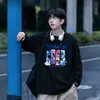 Camiseta Masculina de Outono com Gola Redonda e Manga Longa Nova Casual Solta Estampa Criativa Camiseta Masculina Pode Personalizar LOGO