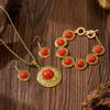 Comercio Exterior Transfronterizo Nuevo Conjunto de Joyería de Estilo Étnico Collar de Turquesa Imitación Pendientes con Patrón de Disco Retro Conjunto de Pulsera