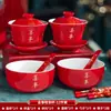 DX7L Taza de Té Tostado Bol de Boda traje Taza de Té Tostado Cambiar a Bol Bol Rojo Par de Bol Palillos Dragón de Boda Rojo