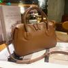 Bolso de Mujer de Cuero Genuino Transfronterizo Nueva Llegada Capa Superior Cuero de Becerro Curtido Vegetal Bolso Boston Retro Portátil Combinable Bolso Bandolera Bolso de Hombro para Mujer
