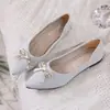 Grulla de Almohada Blanca 2026 Zapatos de Boda de Fondo Plano Nuevos Zapatos de Novia Se Pueden Usar Diariamente Tacón Bajo Zapatos para Vestido de Boda Zapatos de Mujer Individuales Punta Fina Dorado