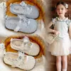 Sandalias Transparentes de Malla para Niñas Estilo Verano 2026 para Niños Mayores, Lindos Zapatos de Princesa con Lazo de Perla, Zapatos de una Sola Pieza Calados