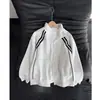 Sudadera pesada de doble raya negra, unisex, chaqueta abierta de moda para primavera/otoño, cuello alto estilo americano, chaqueta de béisbol para pareja