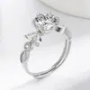 Anillo de Plata 925 Chapada con Imitación de Moissanita para Mujer, Diseño de Hoja Fresca, Anillo de Moda para el Día a Día, Venta Caliente Transfronteriza de Transmisión en Vivo Tk