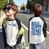 Camiseta de Manga Raglán para Niños, Bloques de Color, Algodón Puro, Manga Larga, Estilo Otoño, Moda Coreana, Corte Holgado, Ropa de Abrigo Elegante