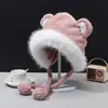 Gorro de Peluche de Oso Estilo Coreano Lindo para Mujer Otoño e Invierno, Engrosado para Calidez, Cortavientos, Protector de Orejas, Gorro de Punto Adelgazante