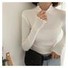 Camisa de baixo de tricô com gola alta parcial feminina 2023 Outono Novo ajuste slim modelador top interno estilo ocidental suéter de orelha de madeira