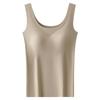 Camisa base sem costura de seda de gelo com almofada de peito Colete de ombro largo das mulheres branco fino sem mangas Exterior Wear Top