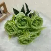 Ramo de 7 cabezas de rosa Austin Flores de seda de fábrica de alta gama directas Flores artificiales para exhibición en ventana del hogar