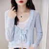 2024 Verão Design Sense Sunscreen Tricô Cardigan Mulheres Fina de manga comprida Pequeno Xale Exterior Short Top