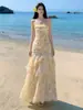 Vestido Estampado con Volantes Estilo Francés para la Costa, Romántico, Cálido, Hermoso, Lujoso, Vestido Sirena de Playa para Vacaciones