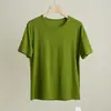 Camiseta Feminina de Lyocell com Gola Redonda e Manga Curta, Elástica, Slim Fit, Cor Sólida, Cor Doce, Top Estilo Verão, Roupa Feminina