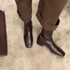 Versão em couro ~ Novas botas Chelsea de tornozelo estilo vintage, bico quadrado, zíper lateral para mulheres, salto grosso versátil, botas elegantes de corte justo