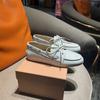 Mocassins Femininos 2024 Primavera Novos Couro Genuíno Sapatos Doug Cor Polida Retrô Planos Slip-on Sapatos Miu