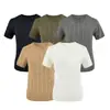 Top de punto tipo camiseta de manga corta con cuello redondo de punto trenzado, elegante, de alta gama, estilo coreano, de lino, holgado y estiliza la figura, versátil para otoño, para mujer
