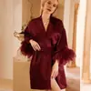 Robe de Penas Transfronteiriço para Mulheres, Camisola de Penas, Maquiagem de Casamento, Grupo de Madrinhas, Kimono de Casamento, Roupão, Pijama