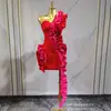 Vestido de Fiesta Bandage Ajustado Sexy de Encaje sin Tirantes y con Bloques de Color Rojo Vestido de Noche