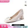 Fábrica de Origen Personalizado Transfronterizo Zapatos Planos de Piel de Cabra Tacón Grueso Punta Cuadrada Boca Baja Tacones Altos 5 cm Se Puede Pisar el Tacón 5525-8