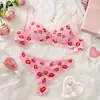 Popular Transfronterizo Europeo y Americano Levantamiento de Glúteos Sexy Labios Calientes Estampados Traje Sexy Malla Bordada Transparente Puro Deseo Ropa Interior Ultra Delgada