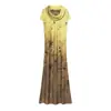 Vestido de verano nuevo de estilo europeo y americano para mujer, de manga corta, versátil, con cuello plisado y estampado