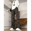 Jeans camuflaje de alta calle americanos para hombre, pantalones estilo recto, tiro alto, adelgazantes, versátiles, pantalones acampanados de pierna curva