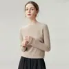 Suéter 100% Caxemira Pura Feminino Gola Redonda Slim Fit Camada Base Tricô Outono Inverno Novo Estilo Cor Sólida Versátil Top de Tricô