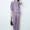 Conjunto de Ropa de Mujer Plisado Miyake: Conjunto de Dos Piezas para Mujer: Top Irregular Nuevo y Pantalones Rectos