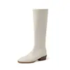 Botas longas finas de couro super elástico 4 cm para mulheres, botas over-the-knee para outono e inverno, bico redondo, zíper traseiro, botas elásticas de salto médio alto para mulheres