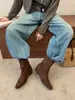 Botines de Ante Cuadrados Estilo Coreano para Mujer 2026 Tendencia Chic Nuevo Estilo Botas Alargadoras Adelgazantes Botas de Moda Adelgazantes Versátiles