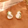 Nuevos Pendientes de Nácar Natural Estilo Antiguo Chinoiserie Aguja de Plata S925 Pendientes de Calabaza con Circonita Pendientes Exquisitos Simples Elegantes para Mujer
