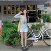 Camisa de rayas con cuello transparente para protección solar para mujer, top de diseño de verano