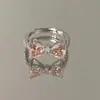Anel Aberto Rosa Laço Diamante Rosa Zircônia Feminino Fino Francês Micro-incrustado Doce Anel de Namorada