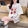 Playera de Algodón Puro de Estilo Coreano con Graffiti Lindo de Dos Piezas Falsas para Mujer Diseño Nicho Empalme de Encaje Top Holgado Cubre Carne Trendy