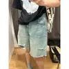 Shorts jeans rasgados para mulheres, estilo fino de verão, calças retas de comprimento médio para baixinhas, tamanho grande para mulheres plus size, emagrecedores com bordas desfiadas, shorts de comprimento de um quarto