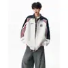 Sudadera con capucha de punto estilo americano, bloques de color a rayas, cuello alto, marca de moda para hombre, Otoño Invierno, holgada, casual, deportiva, chaqueta con capucha, Ropa para hombre